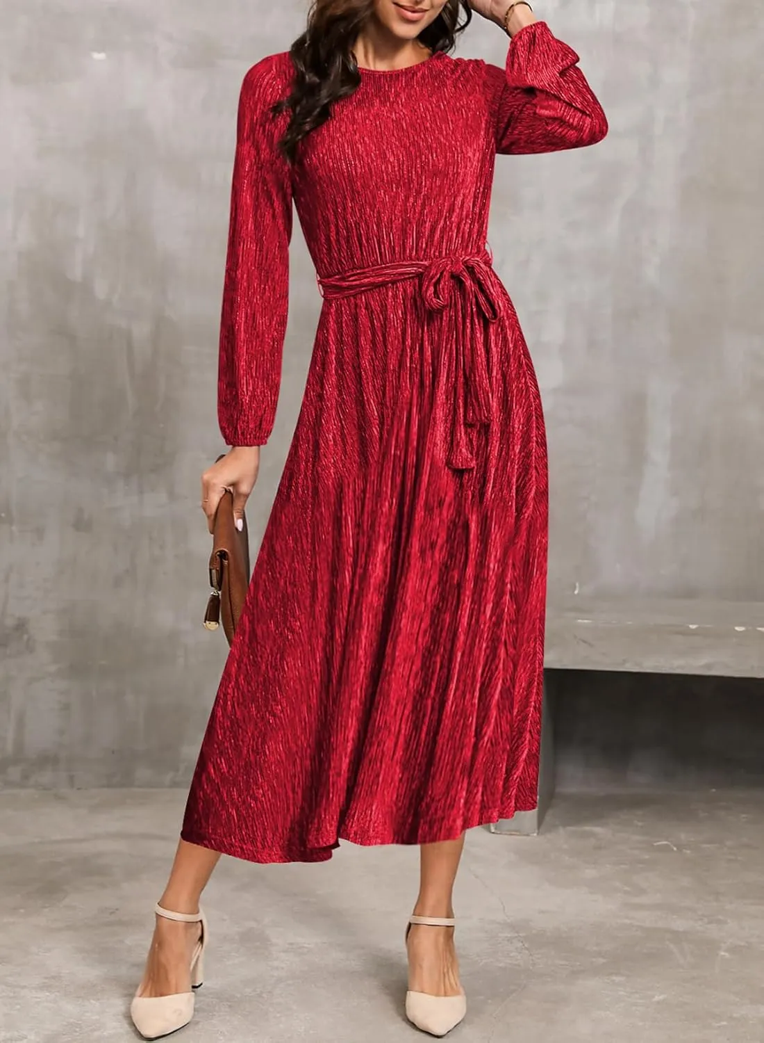 Happy Sailed Women's Velvet Dress Fashion Spring Lantern Sleeve High Waist A-Line Long Formal Party Dresses