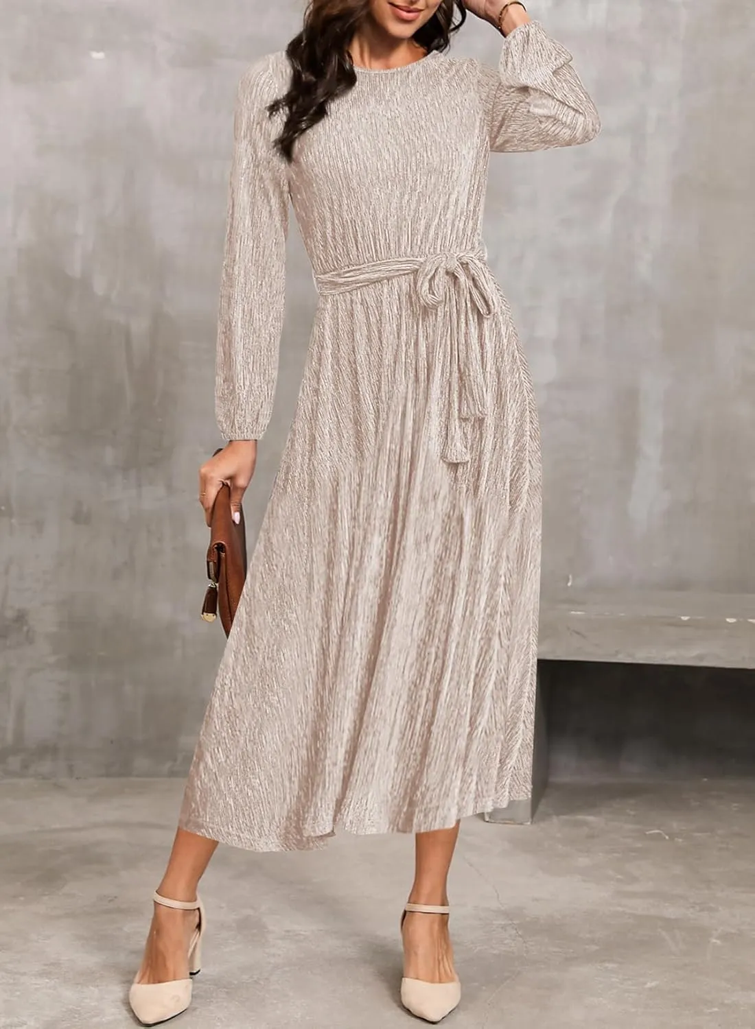 Happy Sailed Women's Velvet Dress Fashion Spring Lantern Sleeve High Waist A-Line Long Formal Party Dresses