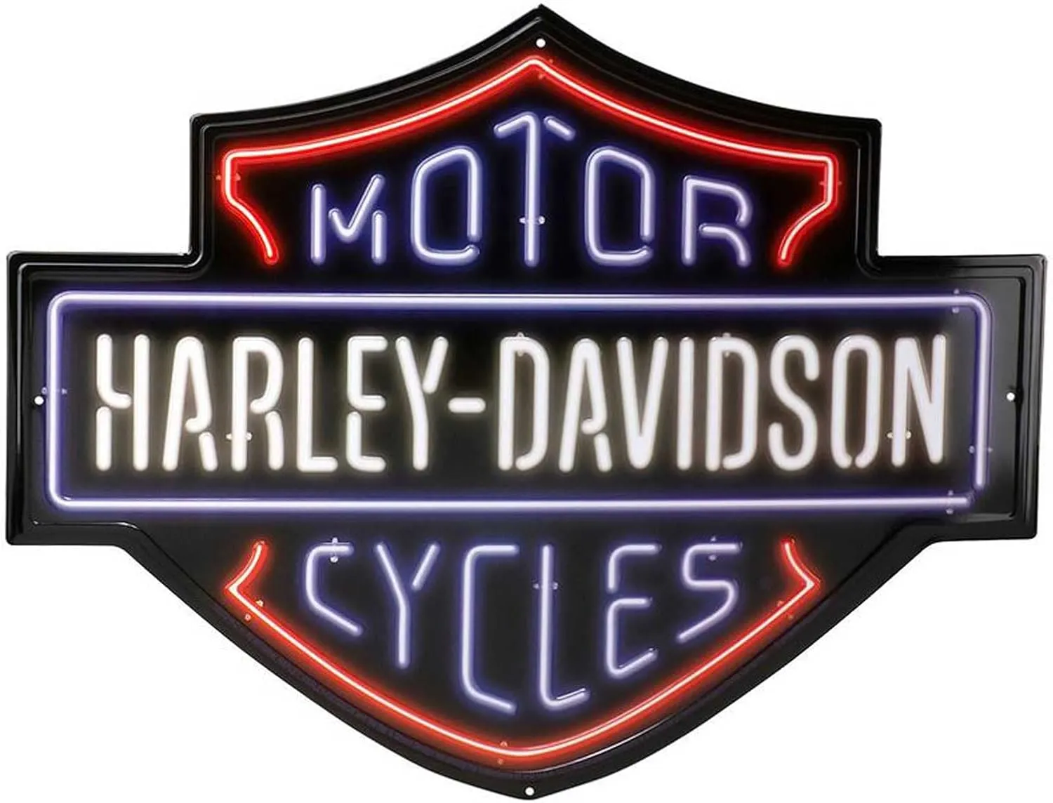 Harley-Davidson Embossed Tin Sign, Neon Lights Bar & Shield Logo, 19.75 x 15 Inches