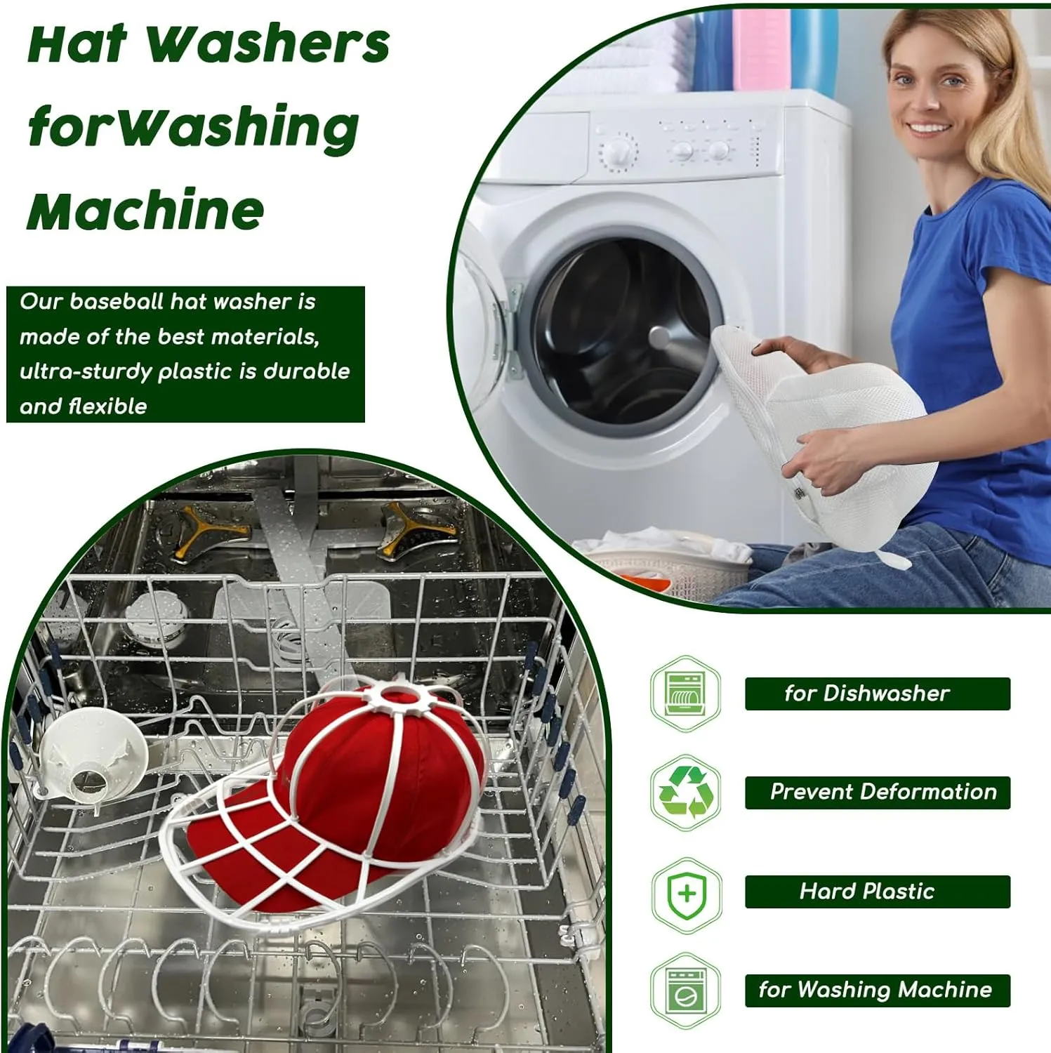 Hat Washer Cage for Washing Machine, Cap Washer with Mesh Bags Baseball Caps Cleaner/Cleaning Protector Cage