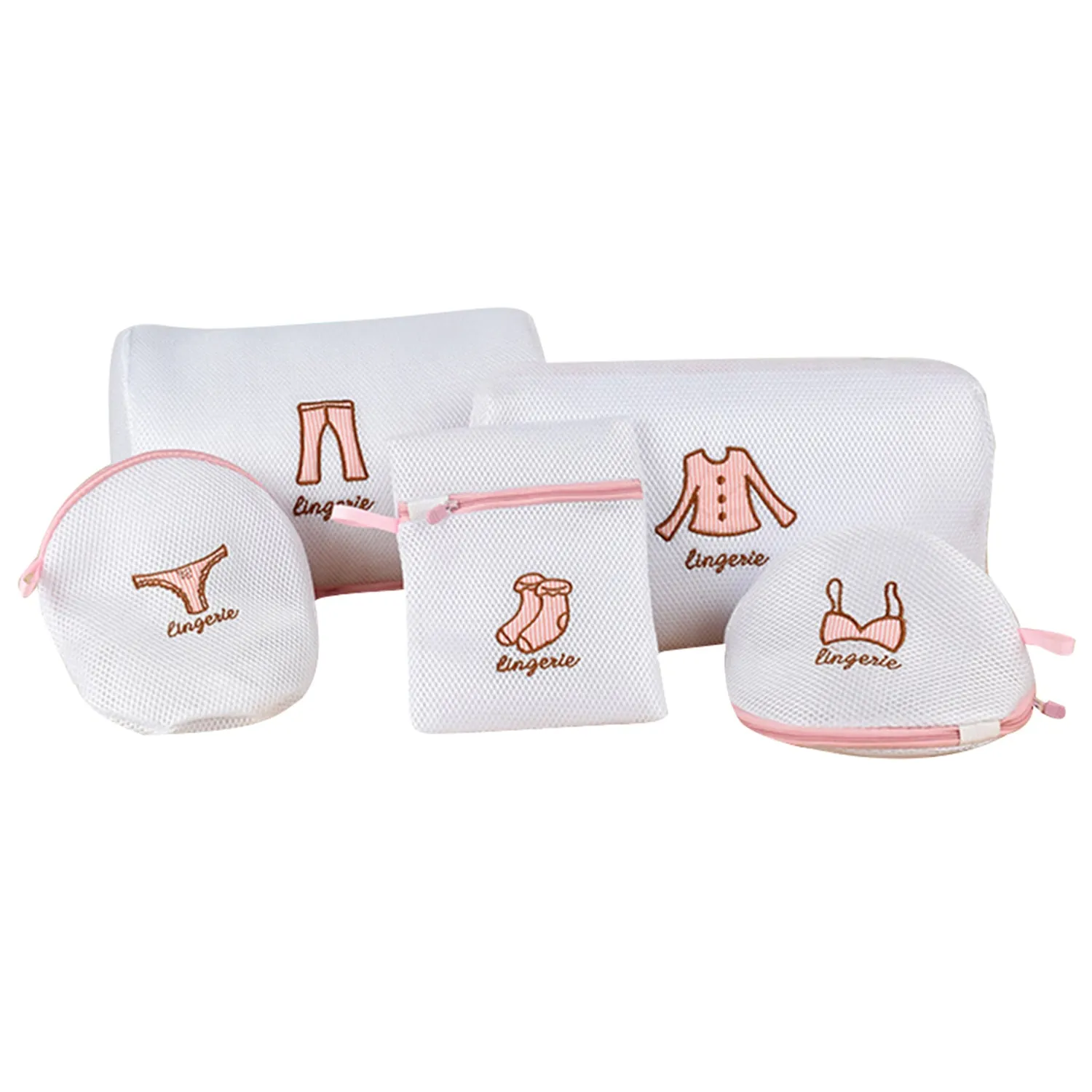 Haven Zippered Mesh Laundry Clothes Washing Bags - Pack of 5, White or Pink