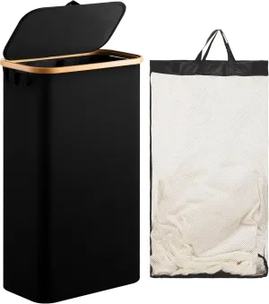 HBlife 60L Slim Laundry Hamper with Lid and Removable Inner Bag, Narrow Collapsible Dirty Clothes Basket for Bathroom, Bedroom and Laundry Room, Black