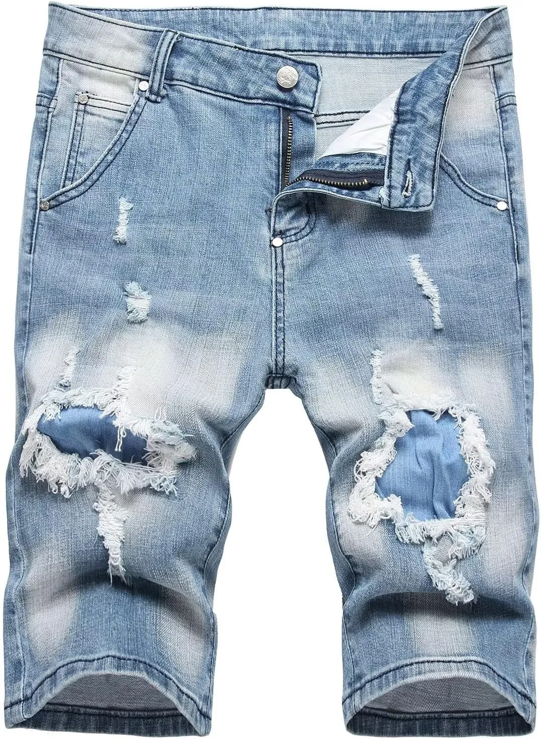 HENGAO Men's Ripped Jean Short Distressed Straight Fit Denim Shorts