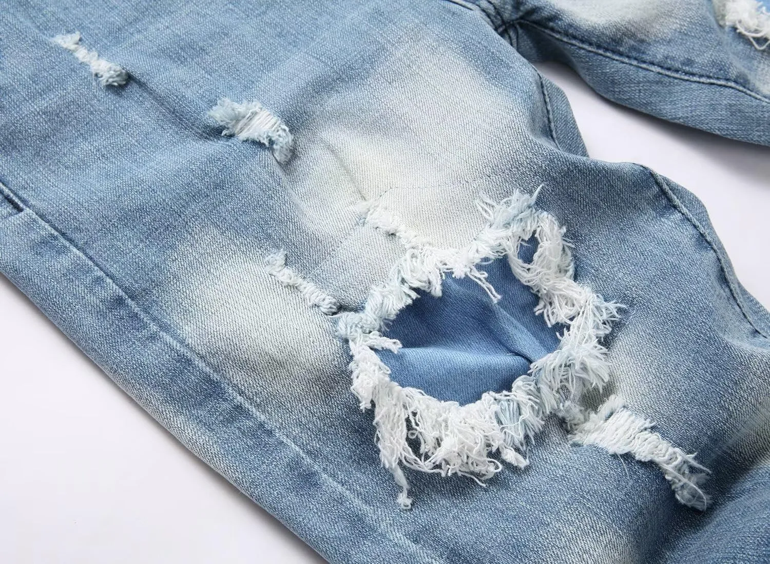 HENGAO Men's Ripped Jean Short Distressed Straight Fit Denim Shorts