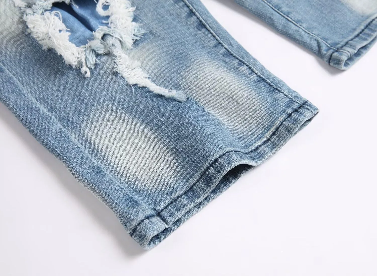 HENGAO Men's Ripped Jean Short Distressed Straight Fit Denim Shorts
