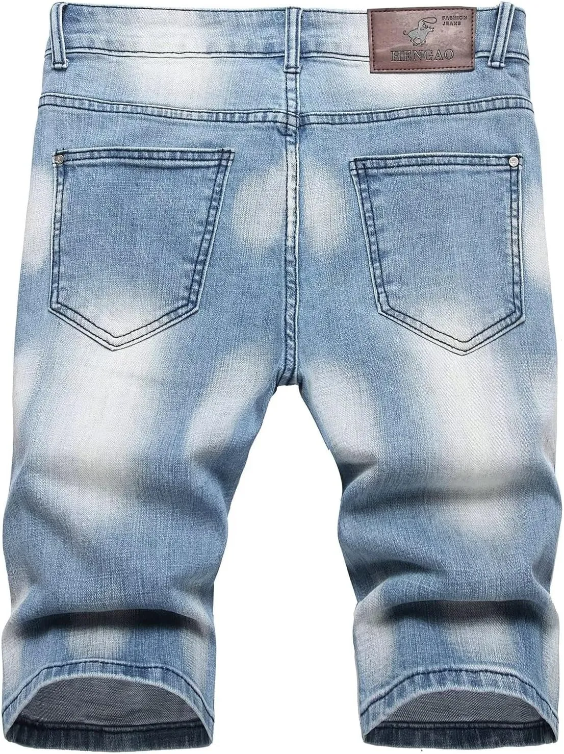 HENGAO Men's Ripped Jean Short Distressed Straight Fit Denim Shorts