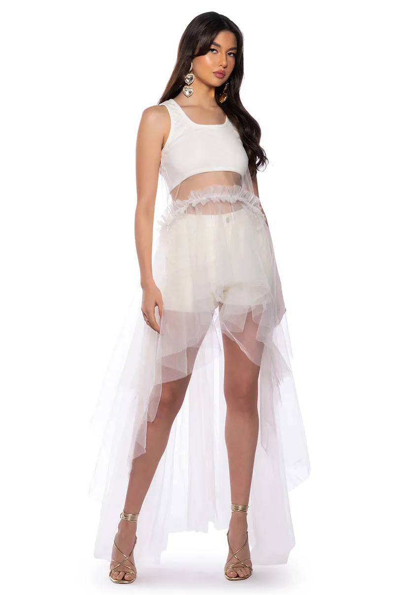 HERE FOR THE DRAMA TULLE HIGH LOW TANK TOP