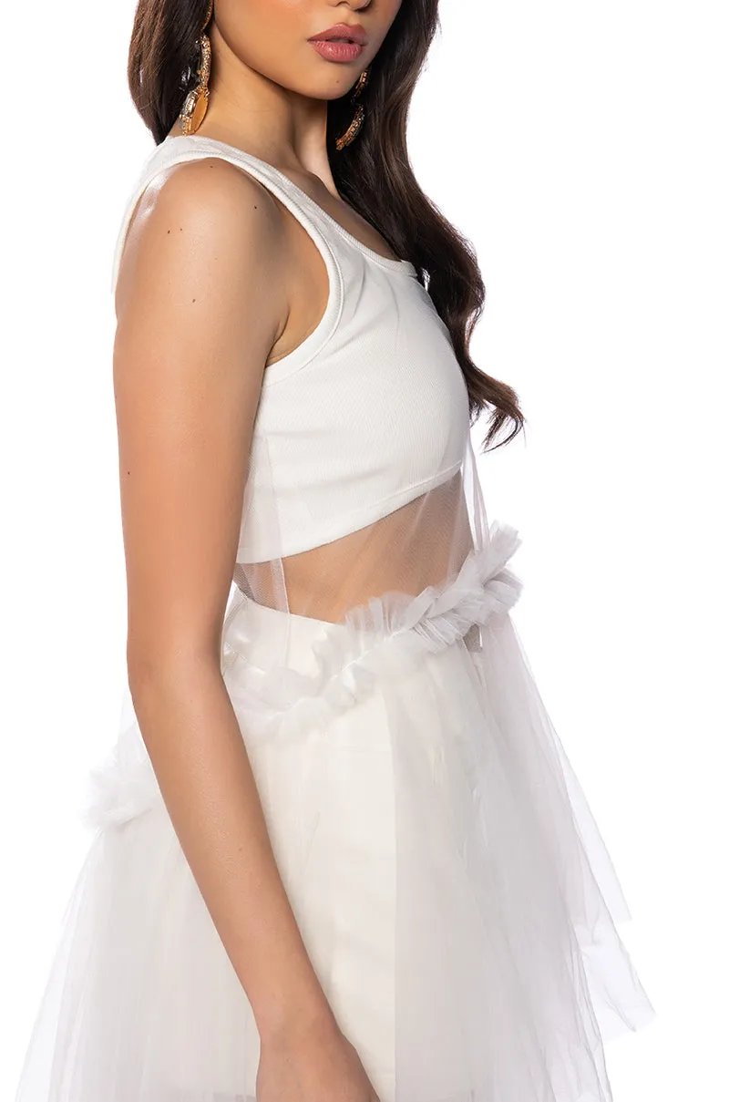 HERE FOR THE DRAMA TULLE HIGH LOW TANK TOP