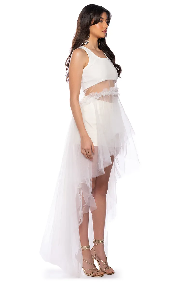 HERE FOR THE DRAMA TULLE HIGH LOW TANK TOP