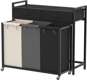 Heybly Laundry Hampers, 126L Laundry Basket with 3 Section Pull-Out Rolling Bags,Laundry Sorter with 2 Pull-Out Storage Drawers for Laundry Room organization and Bathroom HLH005SB