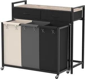 Heybly Laundry Hampers, 126L Laundry Basket with 3 Section Pull-Out Rolling Bags,Laundry Sorter with 2 Pull-Out Storage Drawers for Laundry Room organization and Bathroom HLH005SG