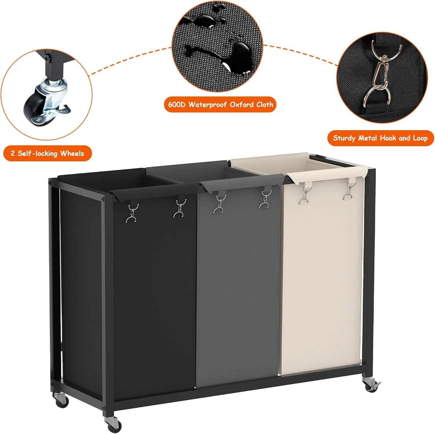 Heybly Laundry Hampers, 126L Laundry Basket with 3 Section Pull-Out Rolling Bags,Laundry Sorter with 2 Pull-Out Storage Drawers for Laundry Room organization and Bathroom HLH005SG