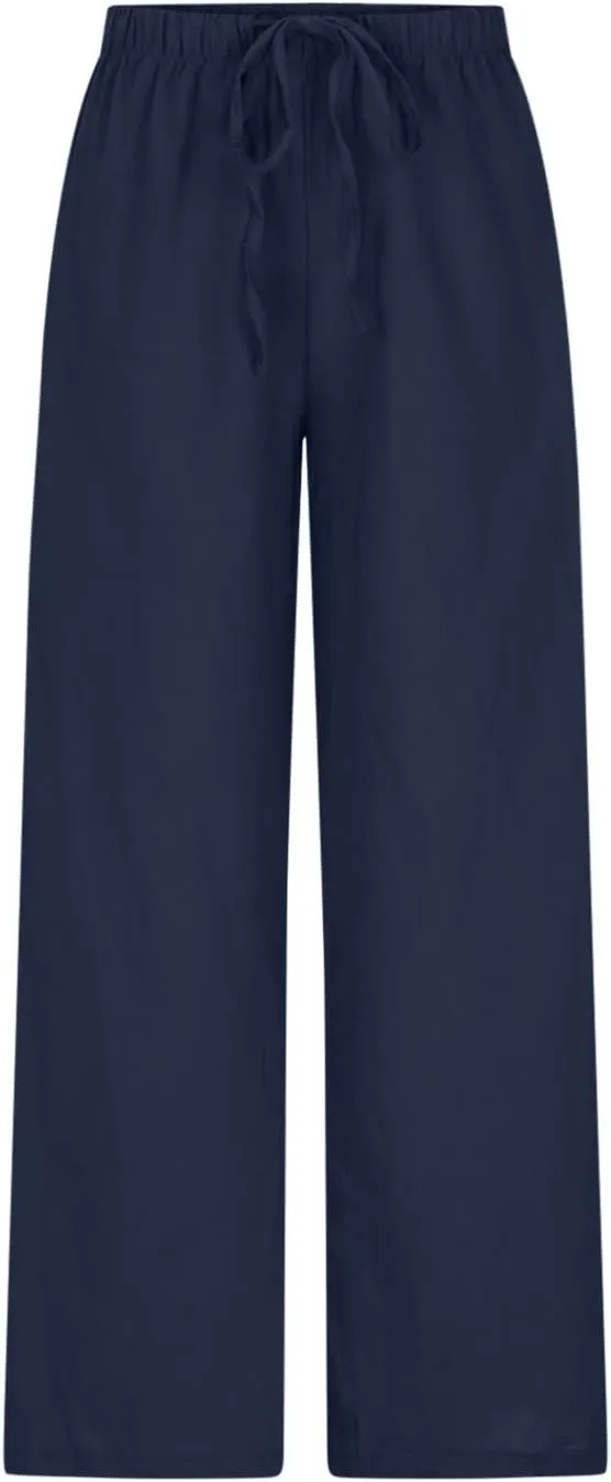 High Waisted Linen Pants for Women Dressy Casual 2025 Drawstring Wide Leg Flowy Pant Summer Beach Trousers