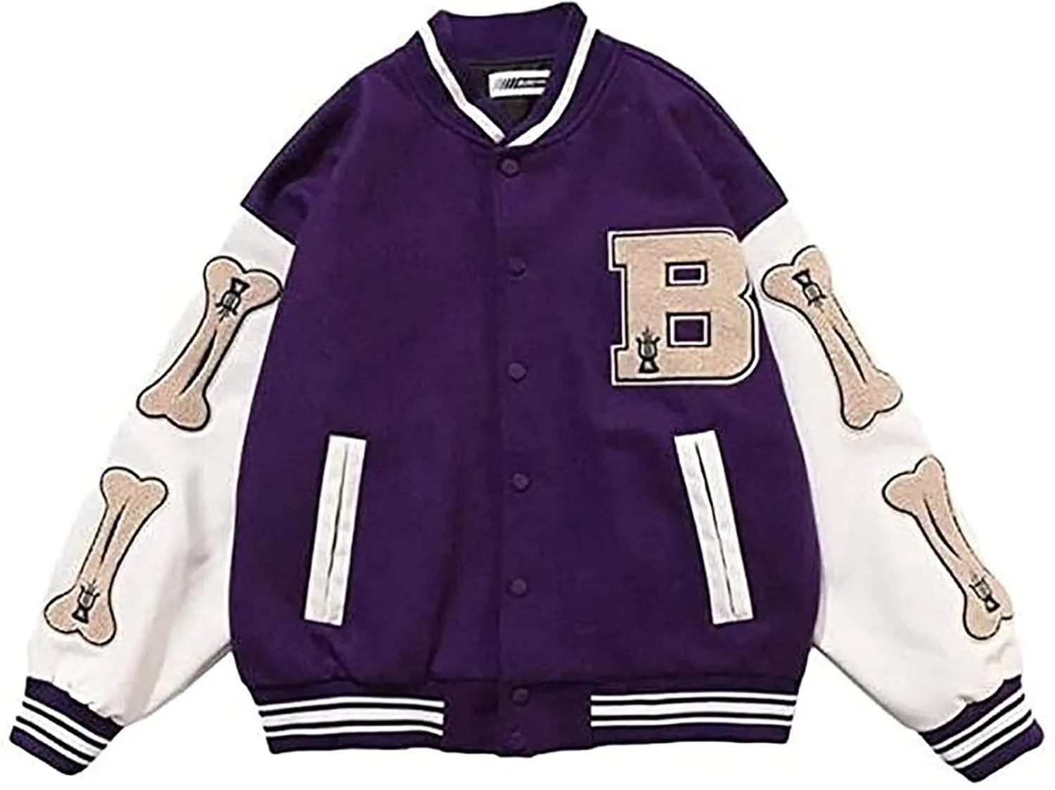 Hip Hop Jackets, Furry Bone Color Block Streetwear Patchwork Pattern, Men's Baseball Coats, Aviator Bomber Jacket
