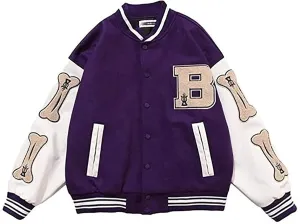 Hip Hop Jackets, Furry Bone Color Block Streetwear Patchwork Pattern, Men's Baseball Coats, Aviator Bomber Jacket