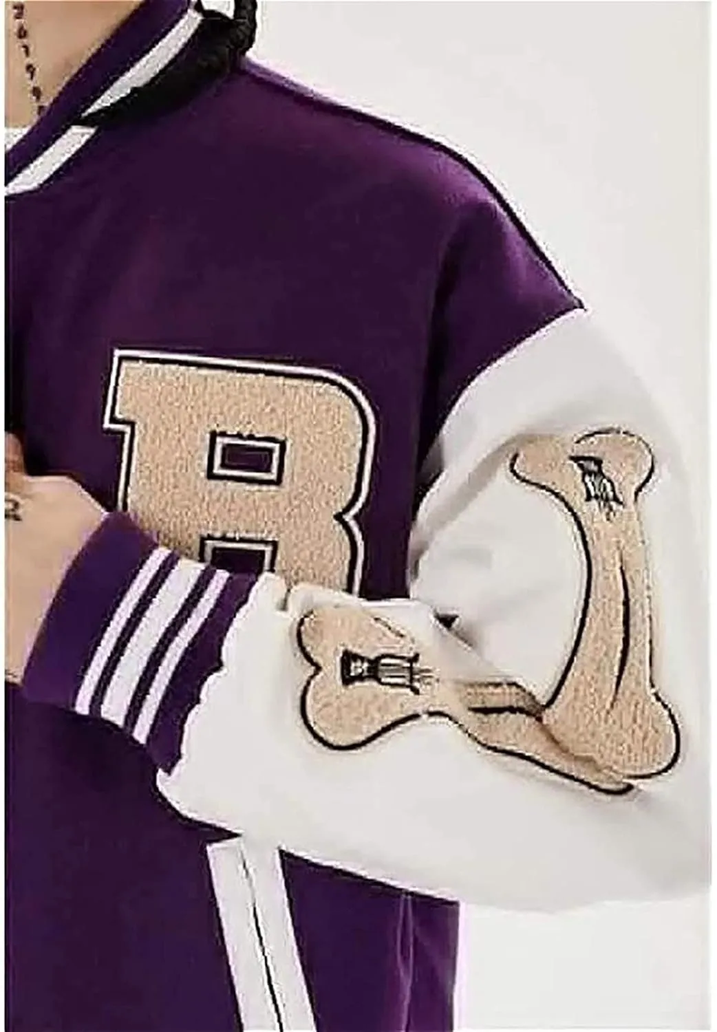 Hip Hop Jackets, Furry Bone Color Block Streetwear Patchwork Pattern, Men's Baseball Coats, Aviator Bomber Jacket