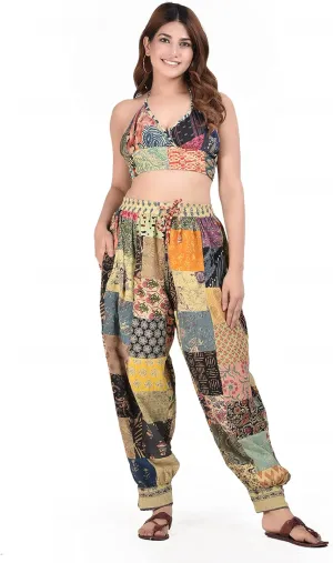 Hippie Forever Patchwork Stylish Boho Yoga Pant and Top Set - Comfortable and Stylish Outfit for Women and Girls(Waist 30-34inches)