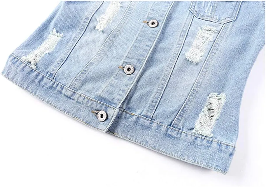 Hixiaohe Women Autumn 3/4 Sleeve Retro Short Denim Jackets Light Blue Jean Coats