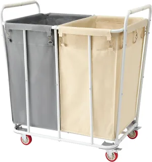 Hoctieon 2 Section Laundry Sorter Cart, 400L Rolling Hamper with Wheels, Industrial Laundry Basket Organizer, Extra Large Dirty Clothes Hamper for Home & Hotel, Heavy Duty, Gray Beige