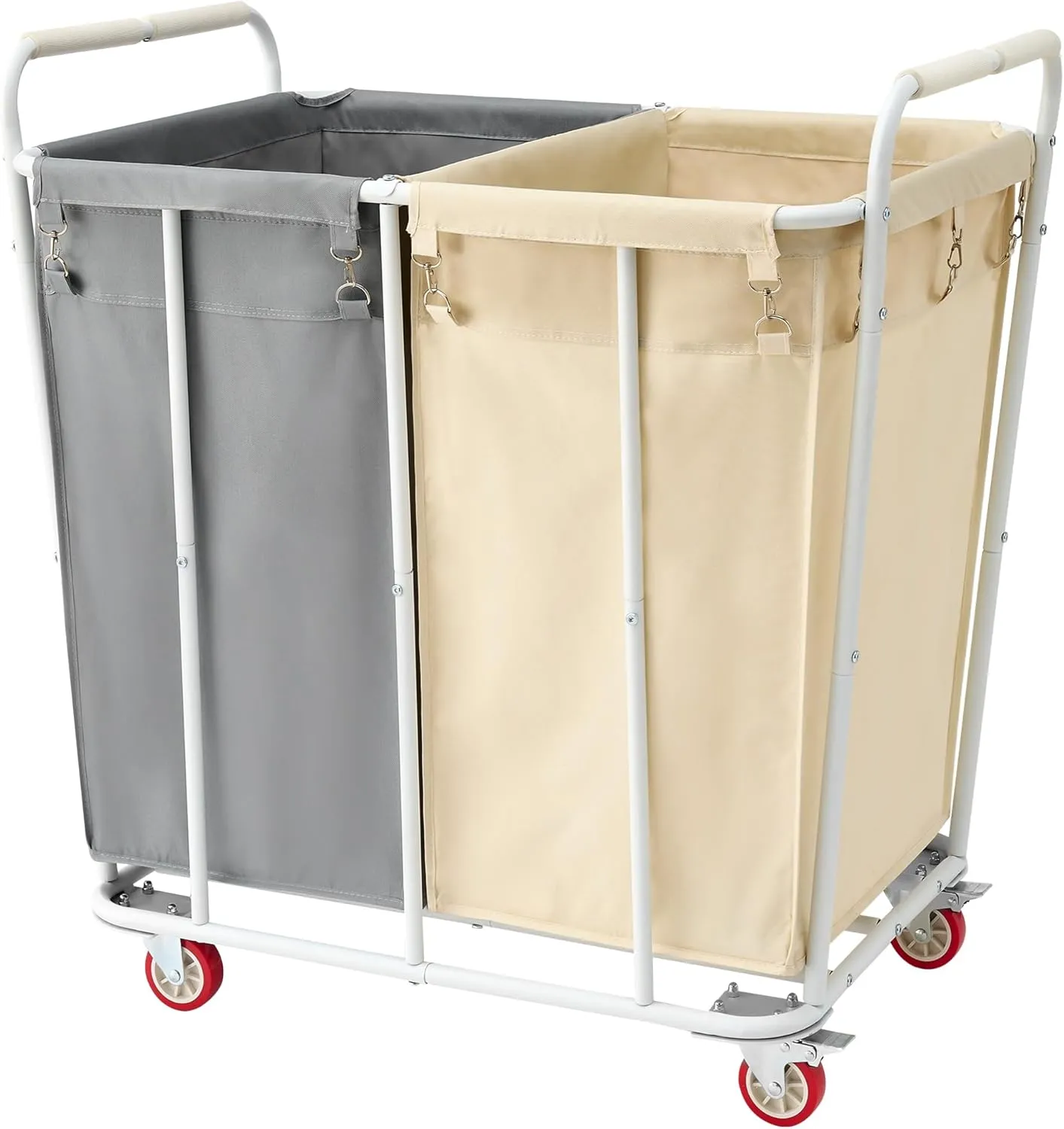 Hoctieon 2 Section Laundry Sorter Cart, 400L Rolling Hamper with Wheels, Industrial Laundry Basket Organizer, Extra Large Dirty Clothes Hamper for Home & Hotel, Heavy Duty, Gray Beige