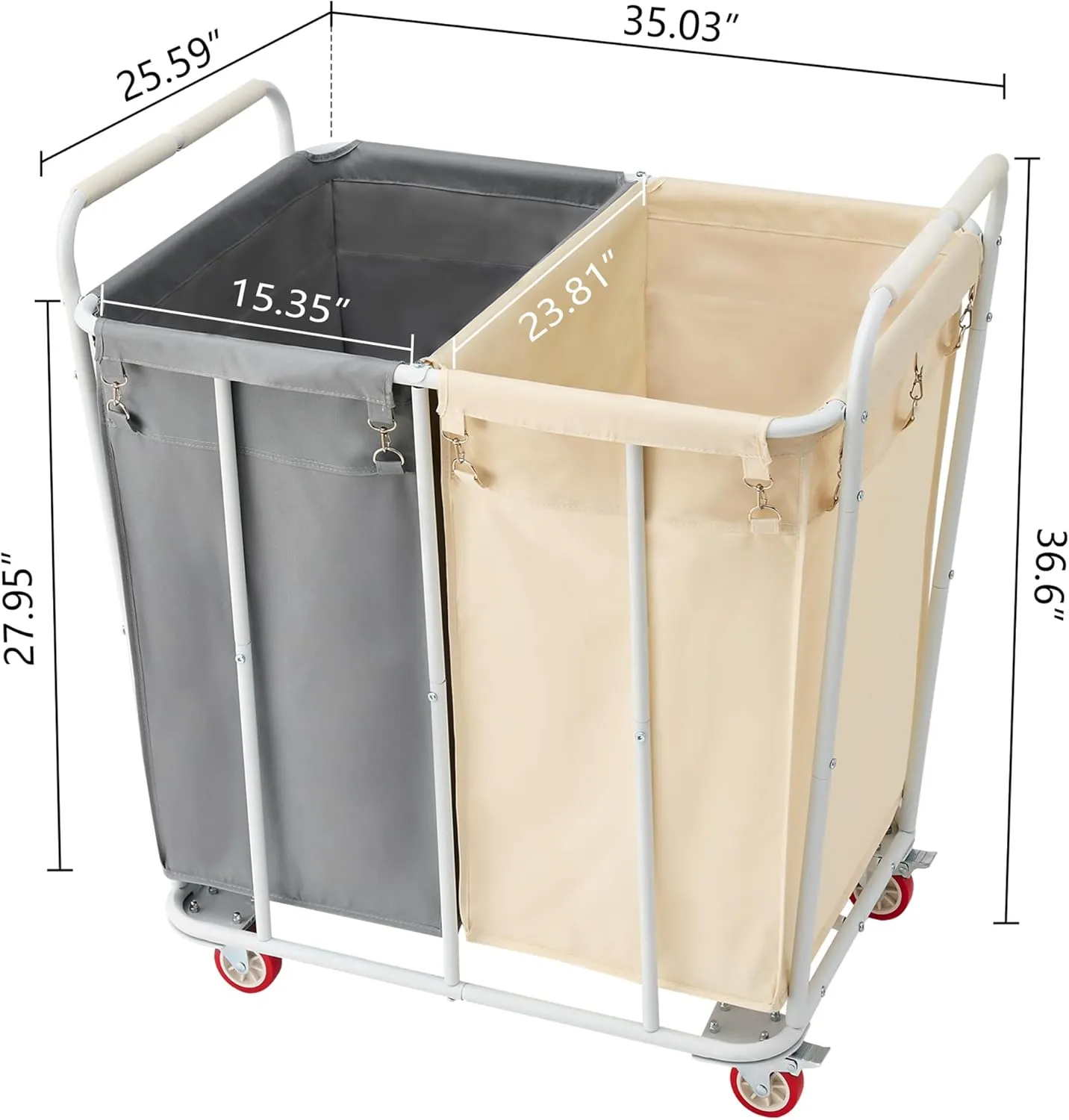Hoctieon 2 Section Laundry Sorter Cart, 400L Rolling Hamper with Wheels, Industrial Laundry Basket Organizer, Extra Large Dirty Clothes Hamper for Home & Hotel, Heavy Duty, Gray Beige