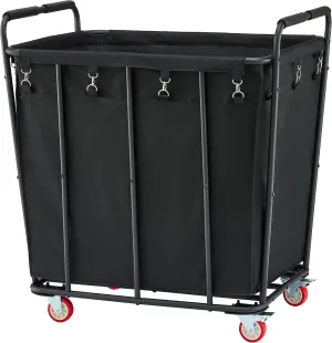 Hoctieon Large Laundry Cart with Wheels, 400L Heavy Duty Laundry Basket Organizer, Rolling Hamper Sorter for Clothes Storage, Industrial Dirty Clothes Hamper for Home & Hotel, Black