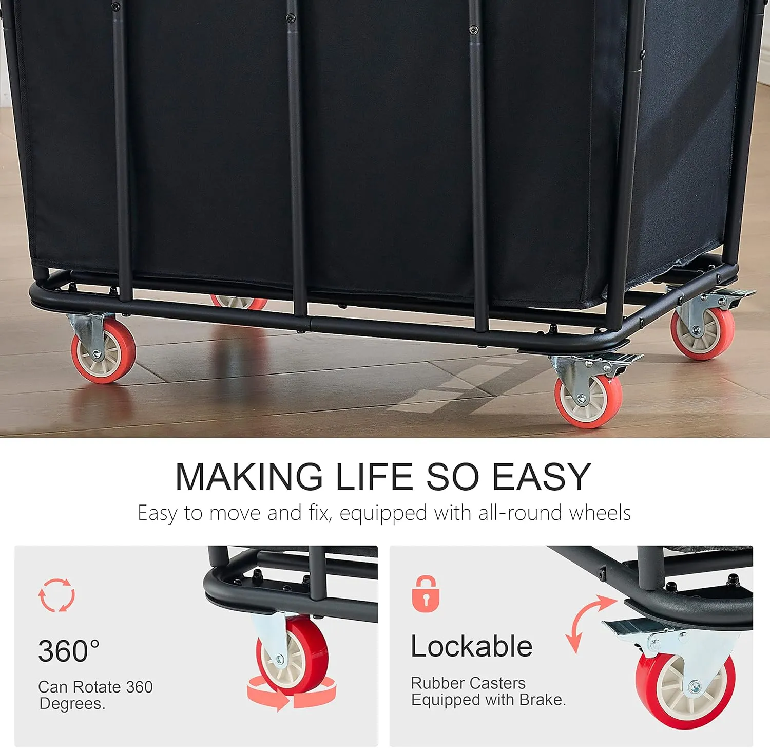 Hoctieon Large Laundry Cart with Wheels, 400L Heavy Duty Laundry Basket Organizer, Rolling Hamper Sorter for Clothes Storage, Industrial Dirty Clothes Hamper for Home & Hotel, Black