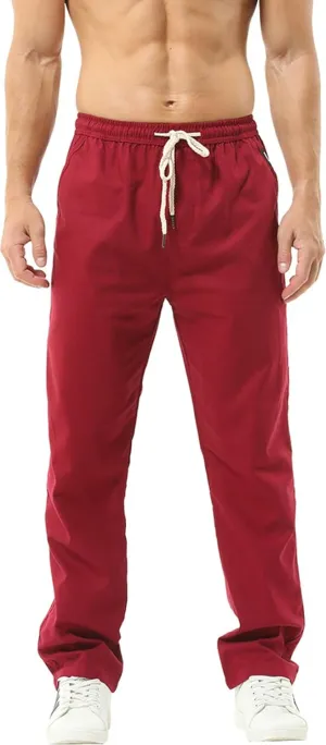 Hoerev Men Casual Beach Trousers Linen Summer Pants