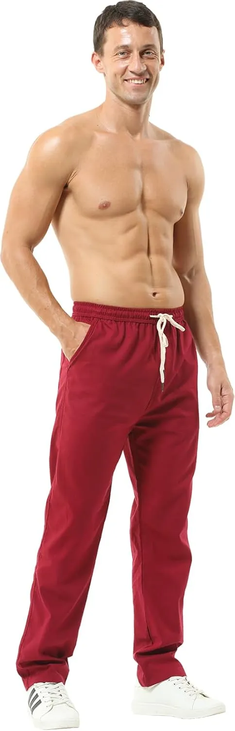 Hoerev Men Casual Beach Trousers Linen Summer Pants