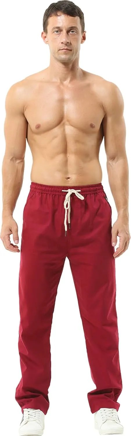 Hoerev Men Casual Beach Trousers Linen Summer Pants