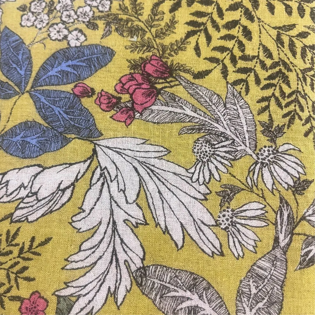 Hokkah Cotton Linen Print Fabric - 45% Cotton 55% Linen - 130gsm Yellow