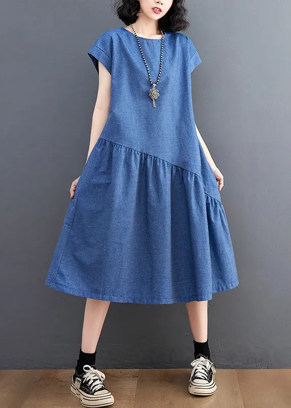 Holiday Patchwork Navy Dress Summer DIY Asymmetrical Denim