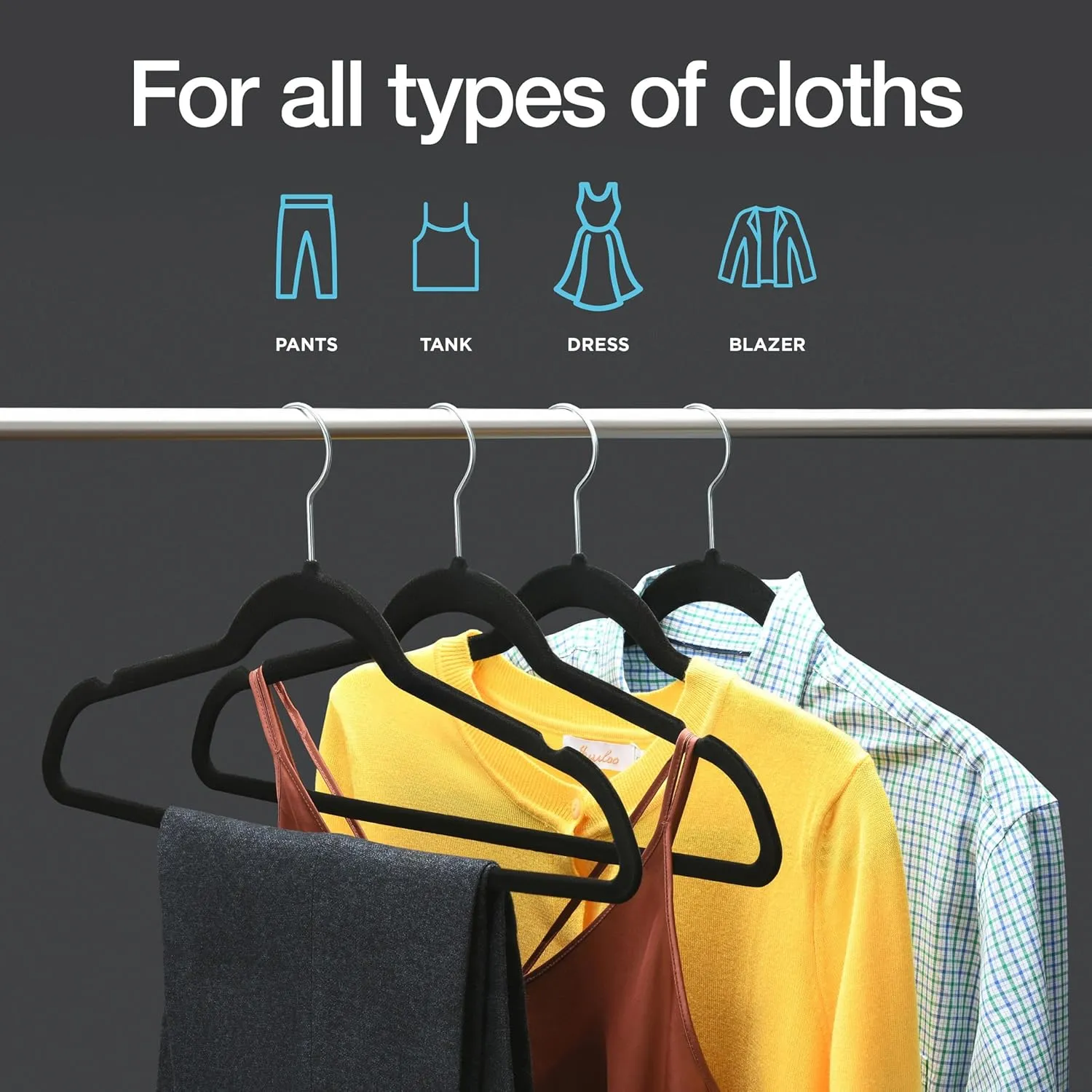 Home-it Premium Velvet Hangers 50 Pack - Heavy Duty Ultra Thin Black Suit Clothes Hangers Non Slip for Closet, Shirt Pants, Hook Swivel 360
