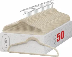 Home-it Premium Velvet Hangers 50 Pack - Ivory Suit Hangers Non Slip - Heavy Duty Clothes Hangers for Closet, Jacket, Shirt, Pants and Suit, Hook Swivel 360 - Ultra Thin