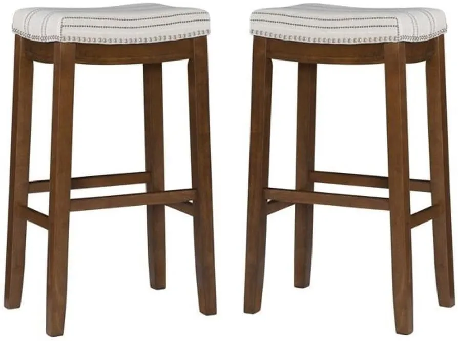 Home Square 2-Piece Furniture 32" Upholstered Bar Stool Set in Natural Brown