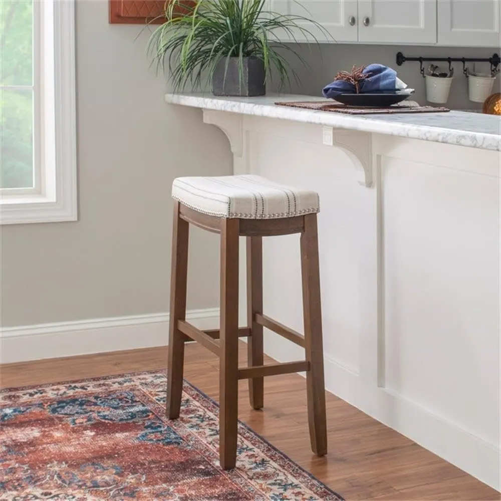 Home Square 2-Piece Furniture 32" Upholstered Bar Stool Set in Natural Brown
