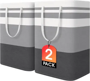 HomeHacks 2-Pack Large Laundry Basket, Waterproof, Freestanding Laundry Hamper, Collapsible Tall Clothes Hamper with Extended Handles for Clothes Toys in the Dorm and Family-(Gradient Grey, 75L)