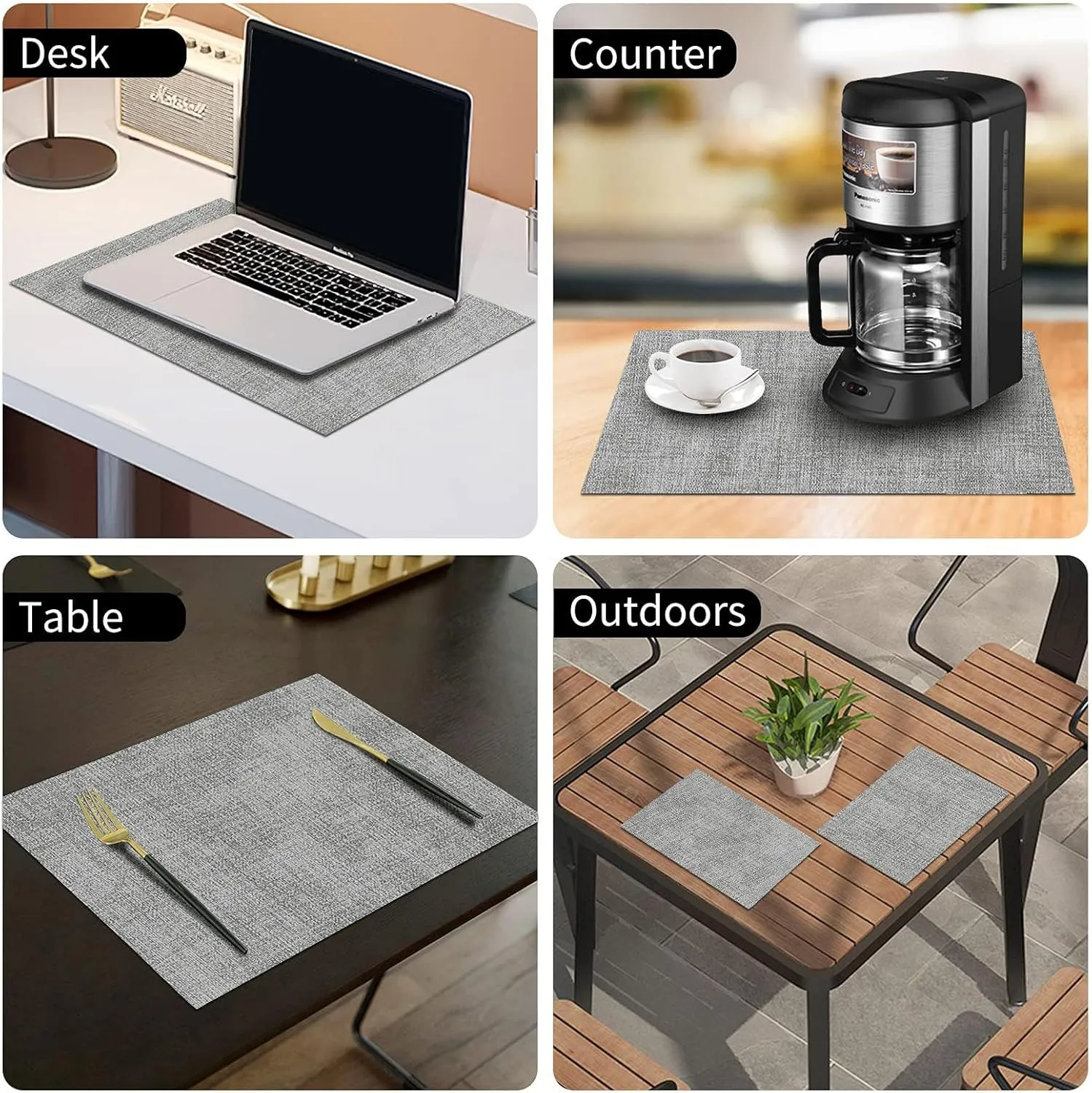 homing Faux Leather Heat Resistant Placemats Set of 6 – Waterproof Wipeable Dining PU Place Mats for Indoor & Outdoor, Easy to Clean - Light Grey