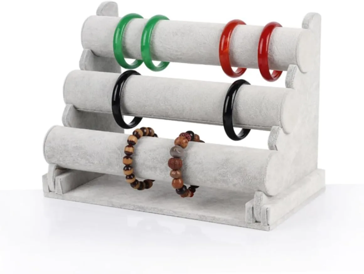 Homoyoyo Three Tier Bracelet Display Stand Detachable Jewelry Organizer for Bangles and Watches Space Saving Design Grey Easy Assembly Protects From Scratches and Splashes