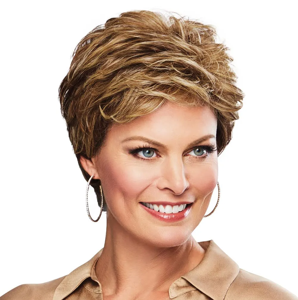 Honesty Waved Layers Short Hair Wig by Hairuwear, Average Cap Brown-Blonde