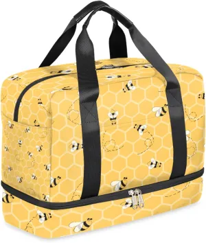 Honeycomb Animal Bee Sports Gym Bag for Men Women Honeybee Travel Duffel Bag with Shoes Compartment Workout Weekender Overnight Bag Dance Bag for Kids Girls Boys Teens
