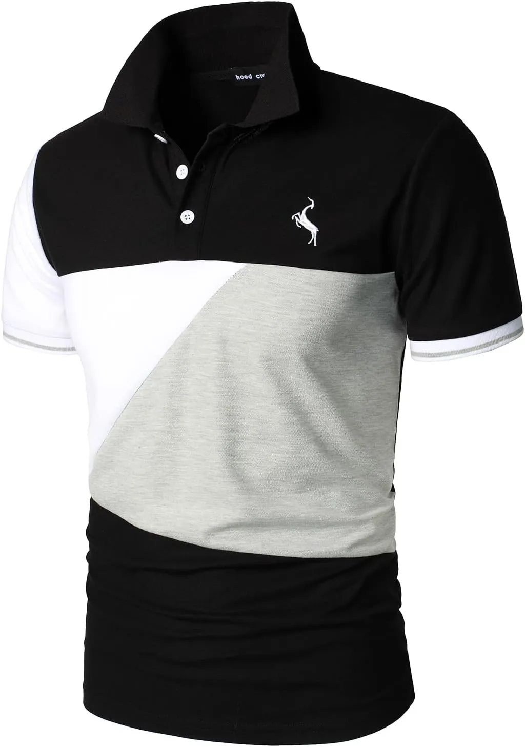HOOD CREW Man’s Fashion Polo Shirts Short Sleeves Collared T Shirt Color Block Sports Golf Polos