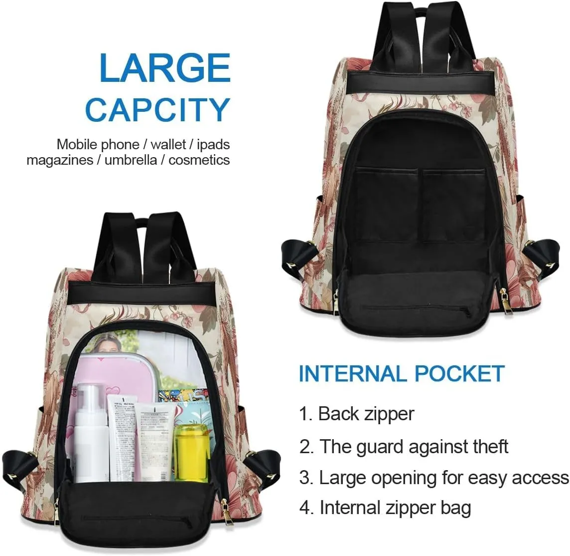 Horse Women Purse Backpack Anti-Theft for Fashion Bag Travel Back Pack Rucksack Shoulder Bag