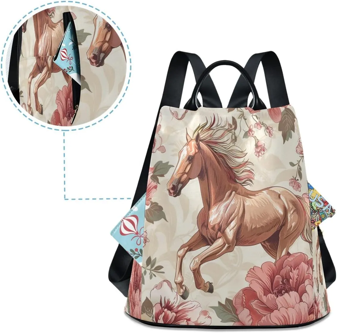 Horse Women Purse Backpack Anti-Theft for Fashion Bag Travel Back Pack Rucksack Shoulder Bag