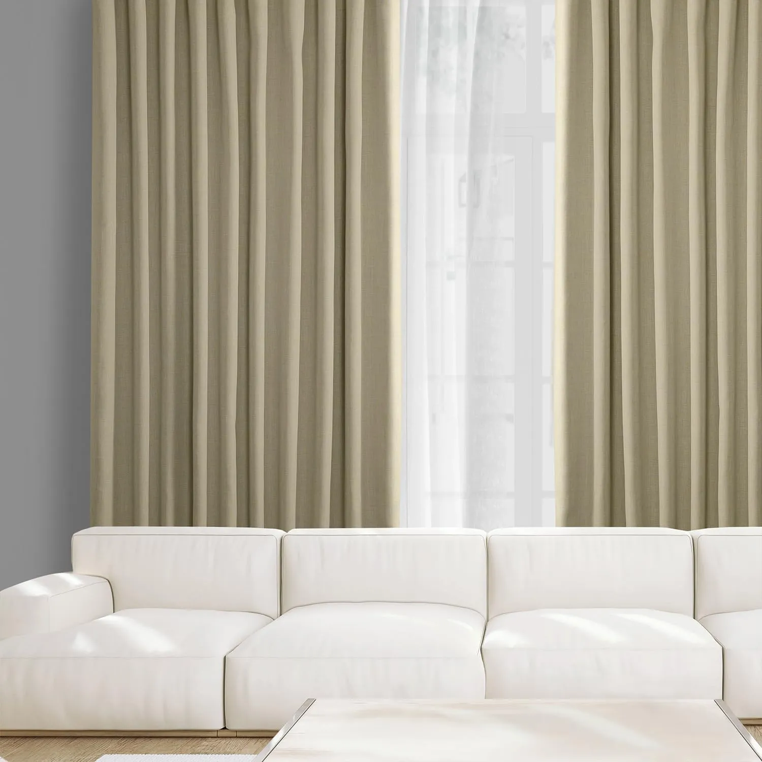 HPD Half Price Drapes - Faux Linen Curtains for Living Room (1 Panel) - 100W X 84L - Extra Wide Textured Room Darkening Curtains for Bedroom 84 Inches Long - Drapes for Home Decor, Thatched Tan