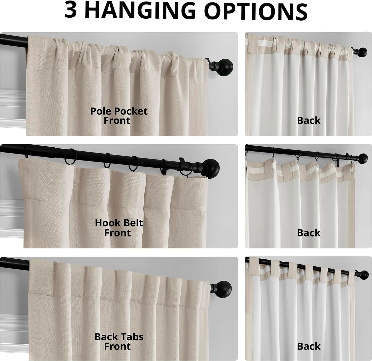HPD Half Price Drapes - Faux Linen Curtains for Living Room (1 Panel) - 50W X 96L - Textured Room Darkening Curtains for Bedroom 96 Inches Long - Drapes for Home Decor, Birch