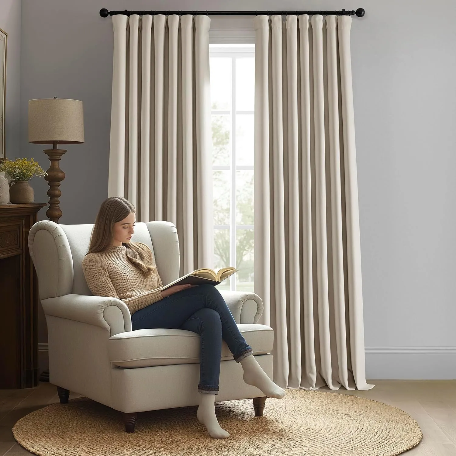 HPD Half Price Drapes - Faux Linen Curtains for Living Room (1 Panel) - 50W X 96L - Textured Room Darkening Curtains for Bedroom 96 Inches Long - Drapes for Home Decor, Birch