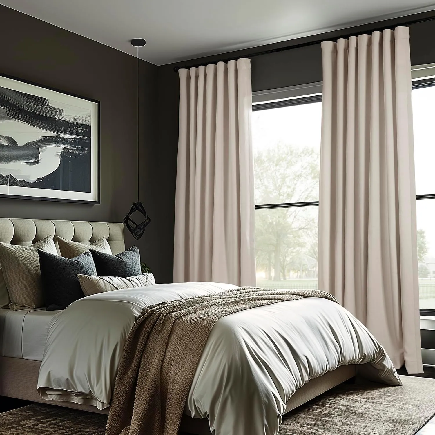HPD Half Price Drapes - Faux Linen Curtains for Living Room (1 Panel) - 50W X 96L - Textured Room Darkening Curtains for Bedroom 96 Inches Long - Drapes for Home Decor, Birch