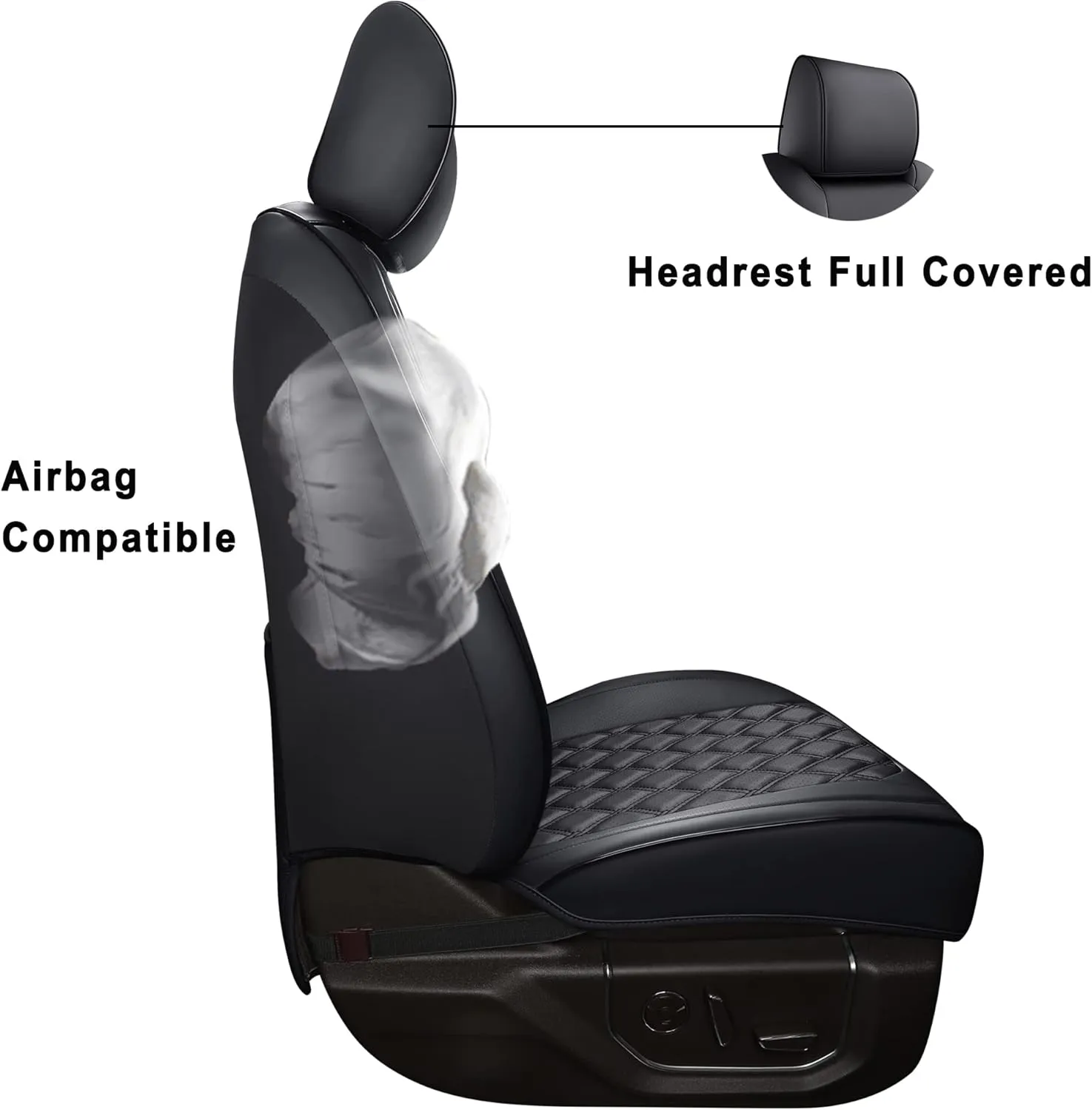 Huidasource Tacoma Front Seat Covers, Leather Car Seat Covers Custom Fit for Toyota Tacoma 2016-2023 2022 2021 Double & Crew Cab SR, SR5, Limited, TRD Pro, TRD Sport, Off-Road (Front Pair/Black)
