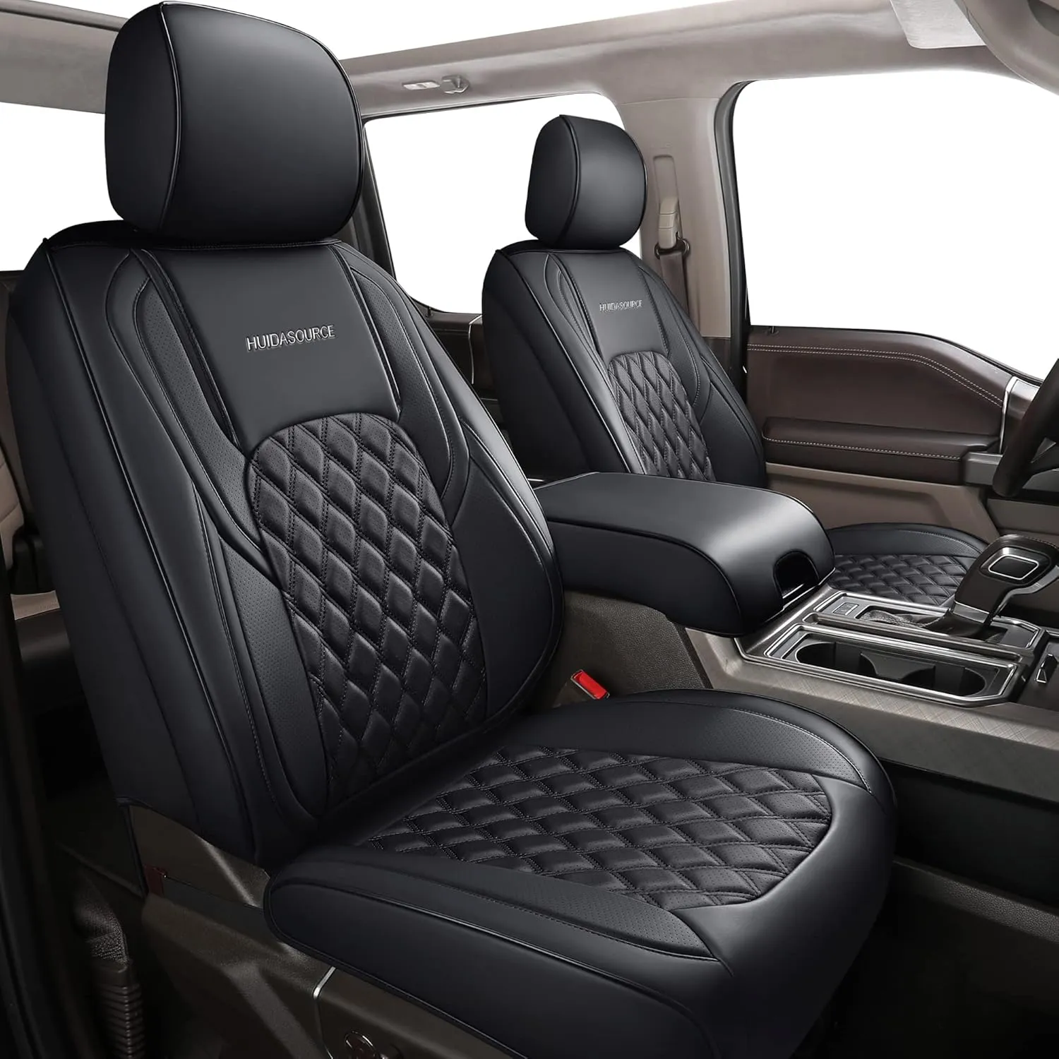 Huidasource Tacoma Front Seat Covers, Leather Car Seat Covers Custom Fit for Toyota Tacoma 2016-2023 2022 2021 Double & Crew Cab SR, SR5, Limited, TRD Pro, TRD Sport, Off-Road (Front Pair/Black)